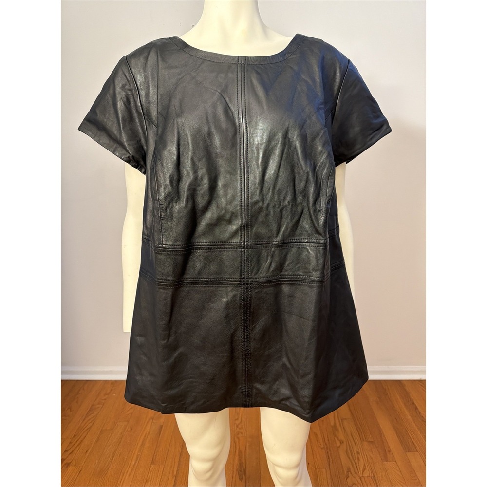 Ellos Genuine Leather Black Top Cap Sleeves Zip Up NWT SIZE 28‎